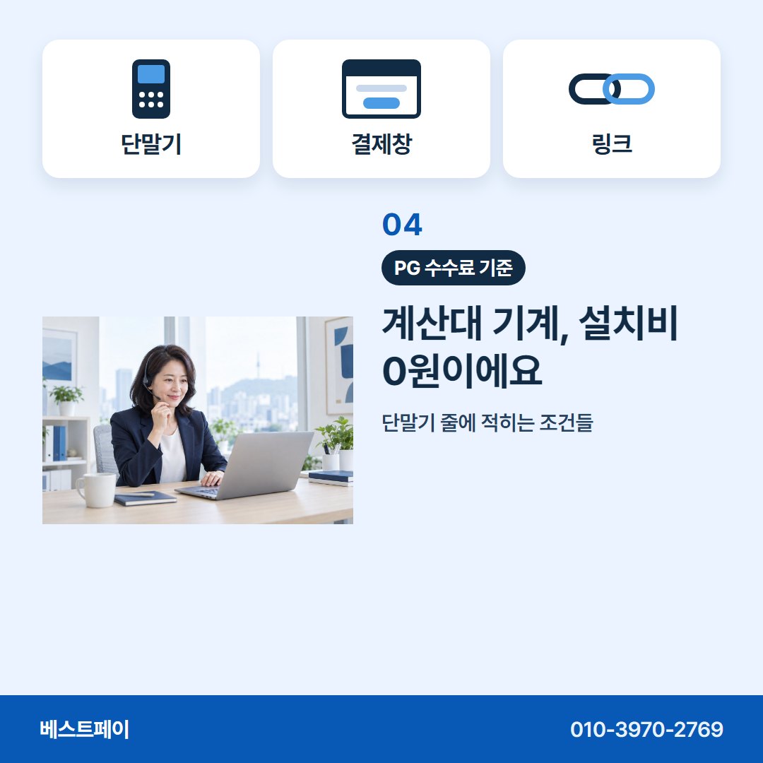 PG 수수료 기준 계산대 기계, 설치비 0원이에요 — 돈 받는 방식별로 아홉 쪽에 나눠 담았습니다